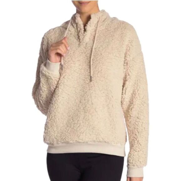 Zella Jackets & Blazers - Z BY ZELLA | Beige Ivory Cozy Teddy Bear Faux Shearling Pullover Hoodie | Small